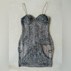 Aidan Mattox Silver Sequin Silk Dress Size 8